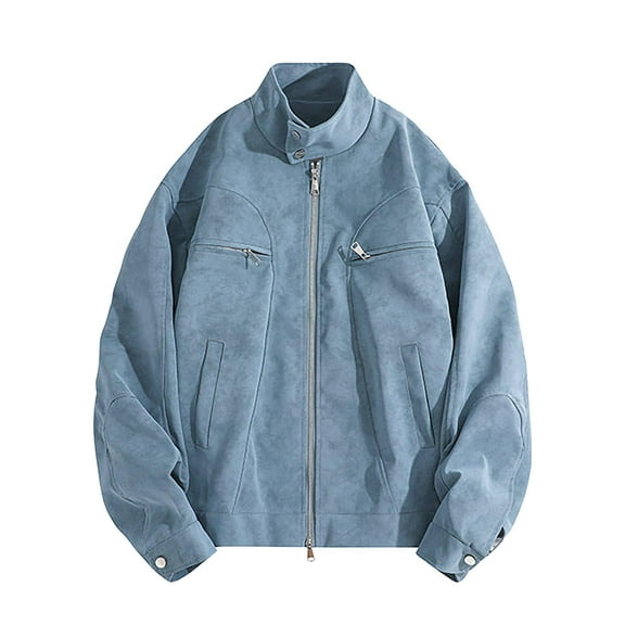 Rutainlusire Mens Trendy Leather Truck Jackets 2025 Fall Winter Men's Fashion Motorcycle Solid Color Zipper Pocket Leather Long Sleeved Jacket