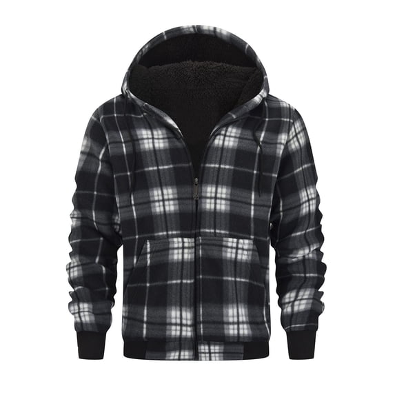Rutainlusire Mens Trendy Plaid Warm Fleece Lined Hooded Jackets 2025 Men's Fashion Plaid Fleece Jacket Men's Warm Jacket Outerwear Men's Clothing