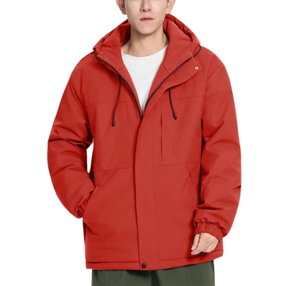 Rutainlusire Mens Trendy Warm Casual Windproof Hooded Puffer Jackets Men's Solid Color Outdoor Climb Sport Run Pocket Zipper Long Sleeved Jackets