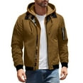 thumbnail image 1 of Rutainlusire Mens Trendy Warm Quilted Bomber Jackets Men's Workwear Style Hooded Jacket Fake Two-piece Spliced Plaid Interior With Multiple Pockets For Warmth And Casual Flight Jacket, 1 of 5