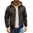 thumbnail image 1 of Rutainlusire Mens Trendy Warm Quilted Bomber Jackets Men's Workwear Style Hooded Jacket Fake Two-piece Spliced Plaid Interior With Multiple Pockets For Warmth And Casual Flight Jacket, 1 of 5