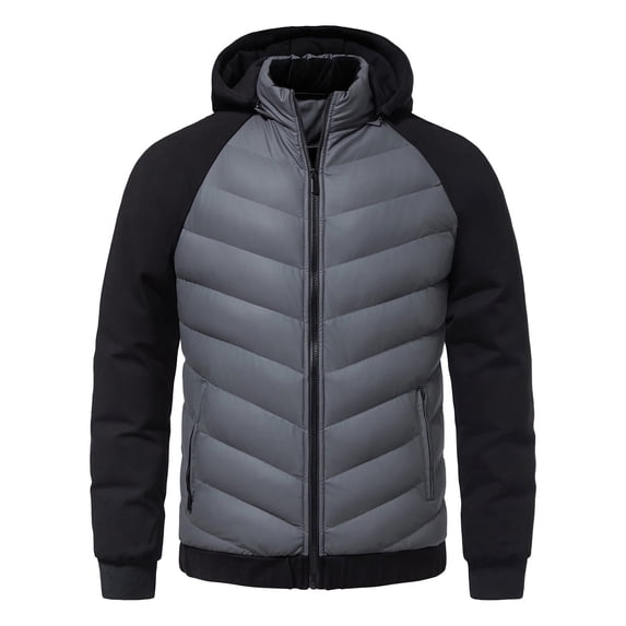 Rutainlusire Mens Warm Winter Hooded Puffer Jacket Padded Jackets Men Hooded Double Pocket Jacket Men's Business Casual Warm Jacket