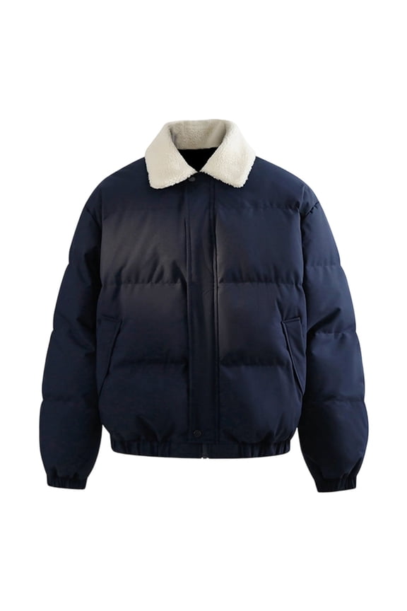 Mens Winter Warm Lapel Puffer Jackets 2025 Men's Casual Top Solid Color Warm Jacket Stand Up Collar Fashionable Sports Zipper Top Men's Long Sleeved Cotton Jacket