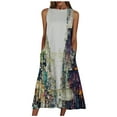 thumbnail image 1 of Rutainlusire Sleeveless Dress for Summer for Women Clearance Women Fashion Loose Sleeveless Pocket Long Dress O-Neck Print Retro Dress, 1 of 5