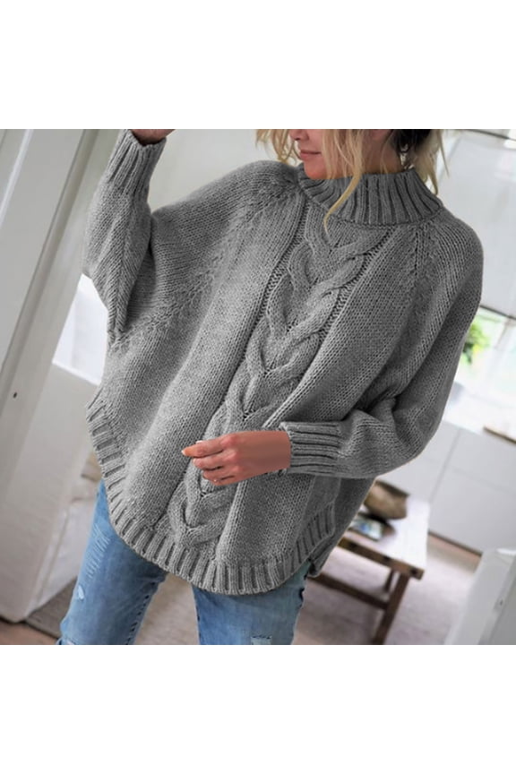 Sweater for Women Women's And Winter New Loose Doll Sleeve Knit Sweater Solid Color Half Turtleneck Sweater