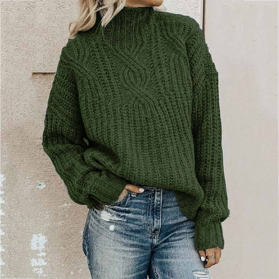 Rutainlusire Sweater for Women Womens Fashion Solid Long Sleeve Sweater Loose Turtleneck Knitting Sweater