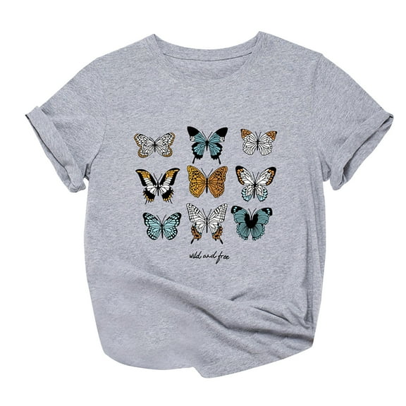 Brilliant Women Tops Women's Casual Loose Butterfly Print Round Neck Top T-Shirt clothes under $10.00