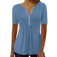 thumbnail image 1 of Rutainlusire Women Tops Women's Casual Round Neck Pleated Solid Color Button Top Blouse, 1 of 5