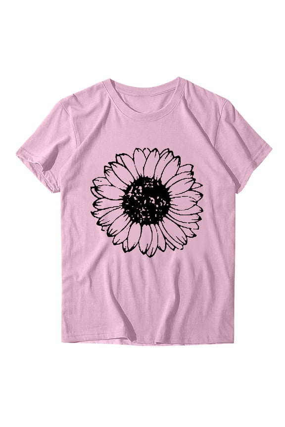 Women Tops Women's Crewneck Printed Short Sleeve T-Shirt Casual Loose Shirt Tops