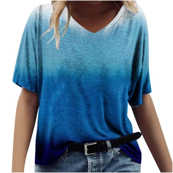 Brilliant Women Tops Women's Printing Casual V-Neck Short Sleeve Loose T-Shirt Tops clothes under $10.00