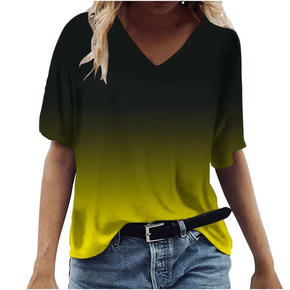Brilliant Women Tops Womens Summer Tops V Neck T Shirts Printed Tops Loose Casual Tshirts clothes under $10.00