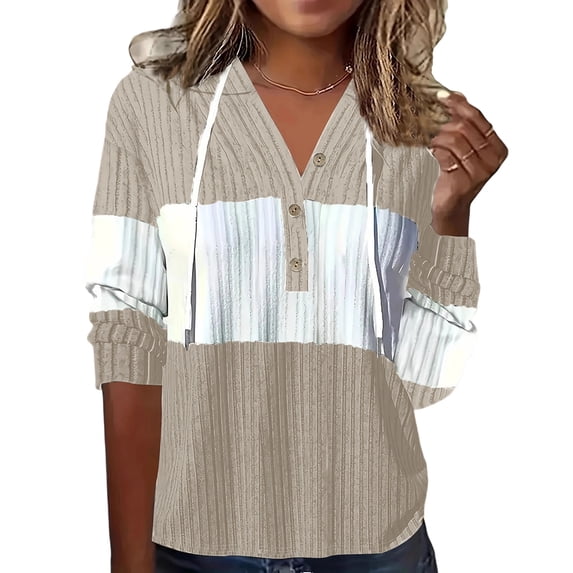 Rutainlusire Women Trendy Casual Sporty Patchwork Versatile Long-Sleeved Top Hooded Sweatshirt Comfy Hoodies 2025 Fall Winter