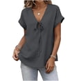thumbnail image 1 of Rutainlusire Women's Casual Loose Solid Tie Front Bow V Neck Rolled Short Sleeve Tops Blouses Women’s Fashionable Casual Solid Color Short Sleeve V-Neck Imitation With Blouses, 1 of 6