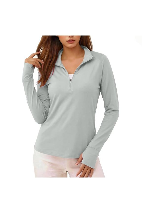 Women's Fashion Sport Athletic Half-Zip Mock Neck Long Sleeve Athletic Top Womens Workout Tops Shirts With Sun Protection Trendy Spring Summer Tees Tunic Blouses