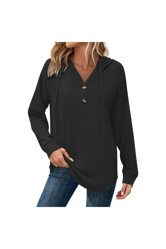 Women's Fashionable Casual Long Sleeved Buttoned Hooded Comfy Sweatshirts Hoodies Fall Winter