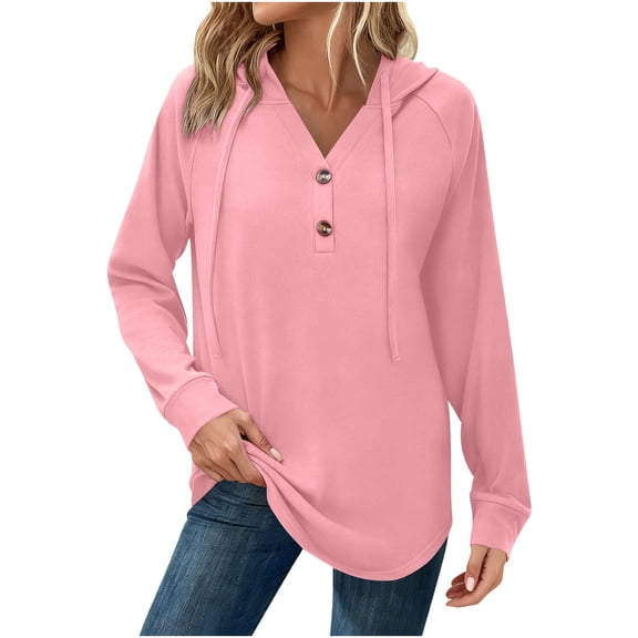 Rutainlusire Women's Fashionable Casual Long Sleeved Buttoned Hooded Comfy Sweatshirts Hoodies Fall Winter