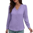 thumbnail image 1 of Rutainlusire Women's Long Sleeve Blouse Dressy V-Neck Solid Color Tops Casual Comfortable for Everyday Wear, 1 of 5