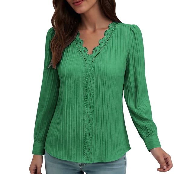 Rutainlusire Women's Long Sleeve Blouse Dressy V-Neck Solid Color Tops Casual Comfortable for Everyday Wear