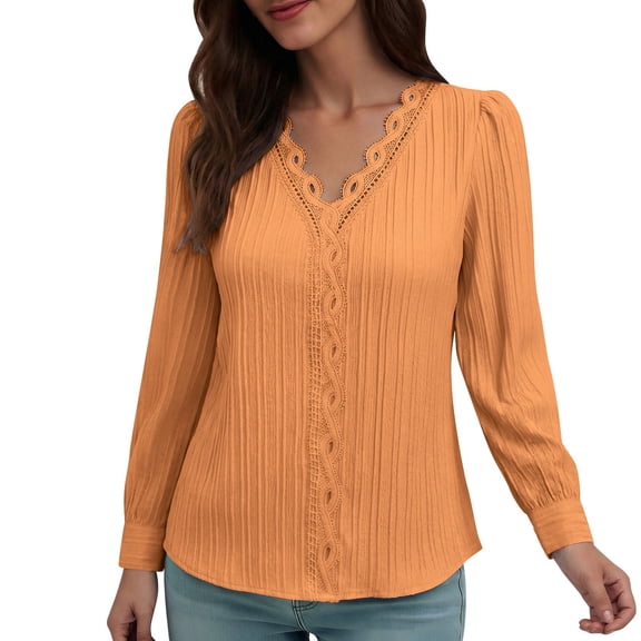 Rutainlusire Women's Long Sleeve Blouse Dressy V-Neck Solid Color Tops Casual Comfortable for Everyday Wear
