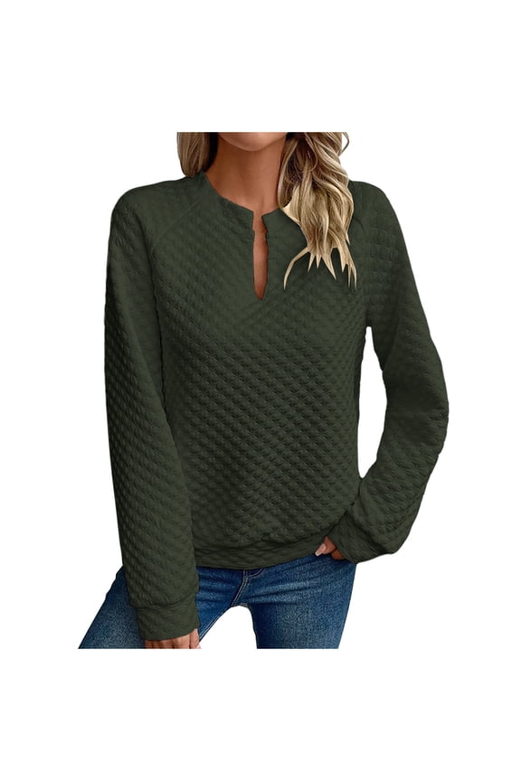 Women's Solid Color V-Neck Long Sleeved Casual and Fashionable Hoodless Comfy Loose Sweatshirt Fall Winter