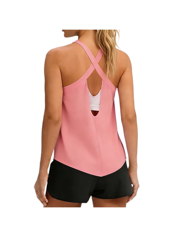 Women's Solid Sleeveless Racerback Workout Tank Tops Ladies Lightweight Breathable Stretchy Fabric Yoga Running Gym Activewear