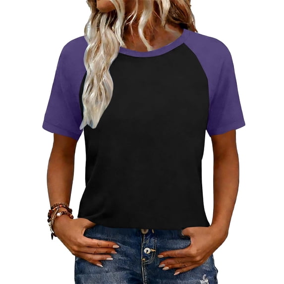 Rutainlusire Women's Trendy Color Block Crewneck Cropped T-Shirt Tops Women's Spring And Summer Casual Fashion Raglan Sleeve Color Blocked Women's Short Sleeved Top