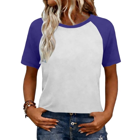 Rutainlusire Women's Trendy Color Block Crewneck Cropped T-Shirt Tops Women's Spring And Summer Casual Fashion Raglan Sleeve Color Blocked Women's Short Sleeved Top