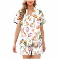 thumbnail image 1 of Rutainlusire Women's Trendy Comfy Easter Print Sleepwear Set Pajama Set Woman Casual Turndown Button Print Short Sleeve Blouse And Short Pants Set, 1 of 5