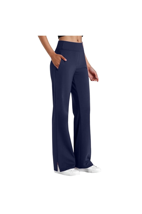 Women's Trendy Sports Waist Yoga Leggings with Side Pockets and Side Slits Women's Sport Casual Solid Color Fashion Elastic Waist Button Pockect Yoga Pants