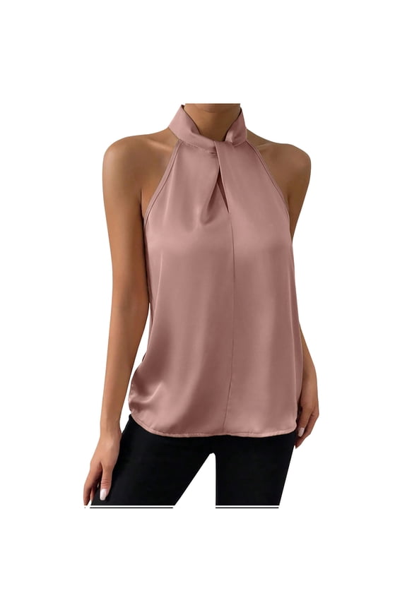 Women's Twist Knot Halter Sleeveless Blouse Tops Fashion Women's Summer Solid Button Sleeveless Casual Tank Blouse