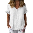thumbnail image 1 of Rutainlusire Women's V-Neck Ruffle Sleeve Henley Tops Ladies Lightweight Crinkle Gauze Fabric with Decorative Button Detail Tops, 1 of 6
