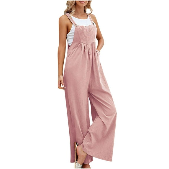 Rutainlusire Women's Vacation Jumpsuit with Pockets Summer Casual Solid Color Sleeveless Suspender Jumpsuit