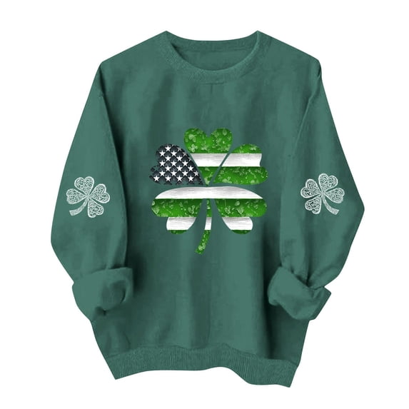 Rutainlusire Womens 2026 Casual St. Patrick's Day Printed Sweatshirts Shirts Women's Round Neck Christmas Printed Sweatshirt Long Sleeved Top Sweatshirt Hooded Sweatshirt