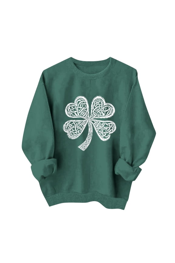 Womens 2026 Trendy St. Patricks Day Printed Comfy Shirts Sweatshirts Women's Round-neck St. Patrick's Day Printed Long-sleeved Sweater Top