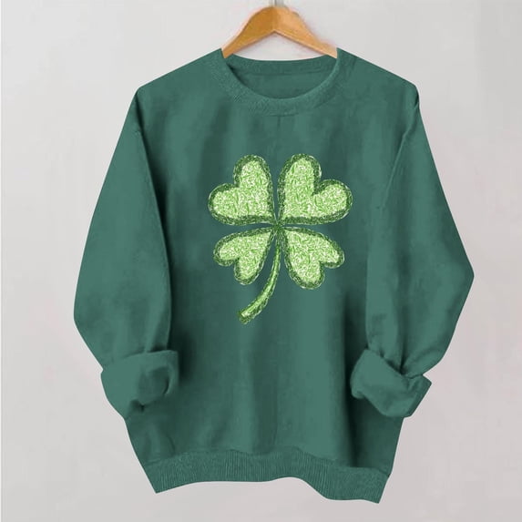 Rutainlusire Womens 2026 Trendy St. Patricks Day Printed Comfy Shirts Sweatshirts Women's Round-neck St. Patrick's Day Printed Long-sleeved Sweater Top Without A Hood