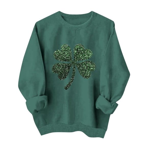 Rutainlusire Womens 2026 Trendy St. Patricks Day Printed Comfy Shirts Sweatshirts Women's Round-neck St. Patrick's Day Printed Long-sleeved Sweater Top Without A Hood