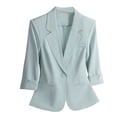 thumbnail image 1 of Rutainlusire Womens Blazers Suit Jacket Casual Trendy Women's Fashion Casual Solid Color Pocket Turndown Collar 3/4 Sleeve Blouse Blazer, 1 of 4