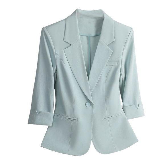 Rutainlusire Womens Blazers Suit Jacket Casual Trendy Women's Fashion Casual Solid Color Pocket Turndown Collar 3/4 Sleeve Blouse Blazer