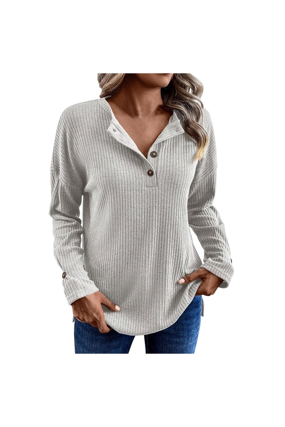 Womens Blouses Casual Womens Loose Blouses Trendy Ladies' Fashionable Solid Color V-neck Loose And Comfortable Long Sleeved Top