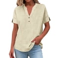 thumbnail image 1 of Rutainlusire Womens Button Notch V-Neck Tops Ladies Casual Solid Color Breathable Summer Tops, 1 of 6