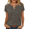thumbnail image 1 of Rutainlusire Womens Casual Notch V-Neck Button Tops Ladies Breathable Relaxed Fit Plain Color Summer Short Sleeve Tops, 1 of 6