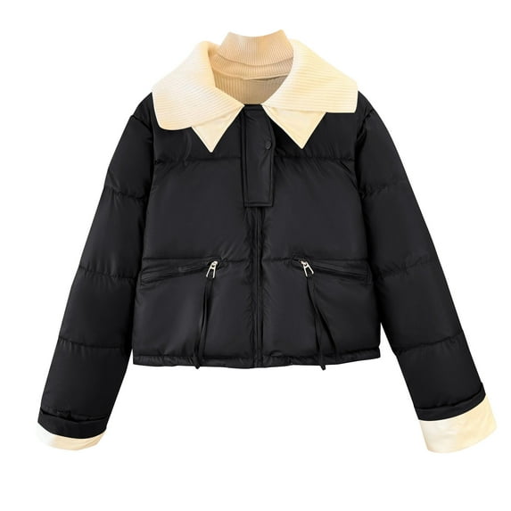 Rutainlusire Womens Casual Solid Color Collared Puffer Jackets Women's Collar Short Down Jacket Women's Winter Leather Jacket Thickened Warm Jacket Jacket
