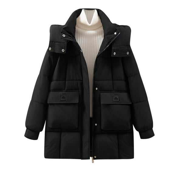 Rutainlusire Womens Casual Trendy Warm Puffer Jackets Winter Quilted Jackets Ladies' Casual Colored Long-sleeved Hooded Jacket