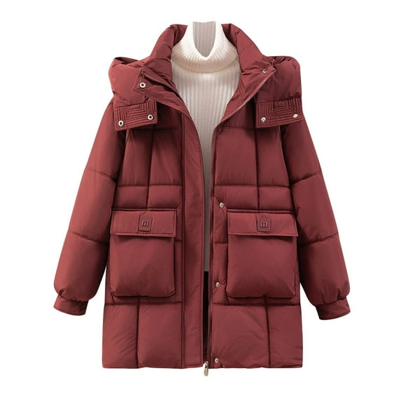 Rutainlusire Womens Casual Trendy Warm Puffer Jackets Winter Quilted Jackets Ladies' Casual Colored Long-sleeved Hooded Jacket