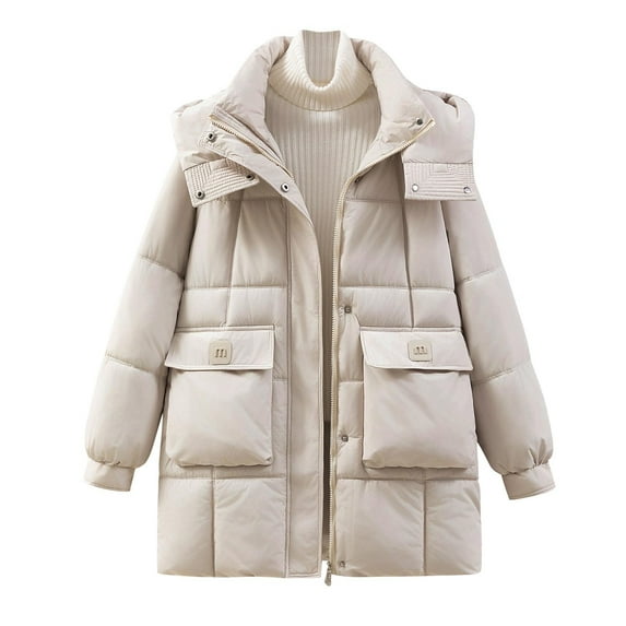 Rutainlusire Womens Casual Trendy Warm Puffer Jackets Winter Quilted Jackets Ladies' Casual Colored Long-sleeved Hooded Jacket
