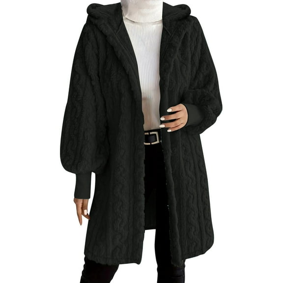 Rutainlusire Womens Casual Warm Fleece Coat Jackets Fall Winter Women Long Sleeve Hooded Fuzzy Coats With Pockets Lounge Sweaters Winter Jackets