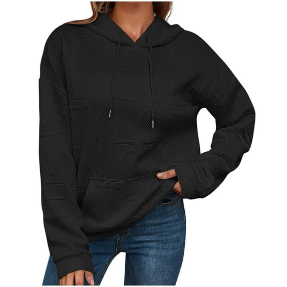 Rutainlusire Womens Comfy Solid Color Hoodies Women Fashion Casual Letter Loose Pullover Long Sleeve Hooded Sweater Top