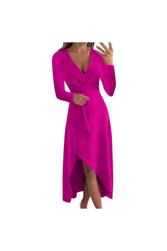 Womens Dresses Clothes,Fashion Women Sexy Casual Buttocks V-Neck Solid Slimming Long Leeve Dress