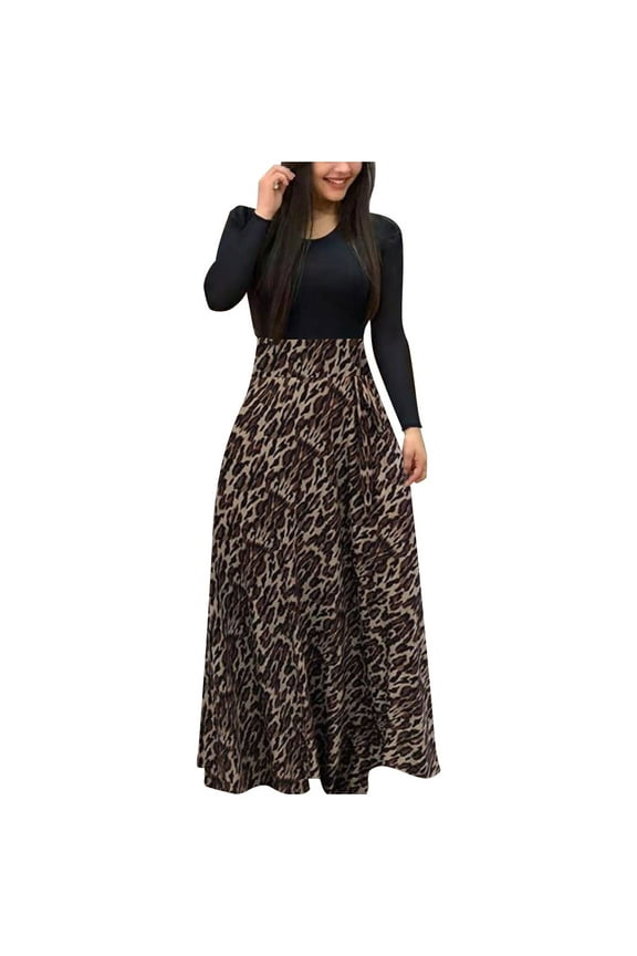 Womens Dresses Clothes,Women Summer Long Sleeve Floral Printed Casual O-Neck Patchwork Dress Maxi Dress