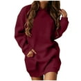 thumbnail image 1 of Rutainlusire Womens Dresses Clothes,Women's Casual Long-sleeve Pocket Pullover Hoodie Dress Waist Sweatshirt Solid Dress, 1 of 8